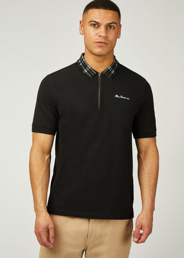 Ben Sherman Polo's Tartan collar polo - black
