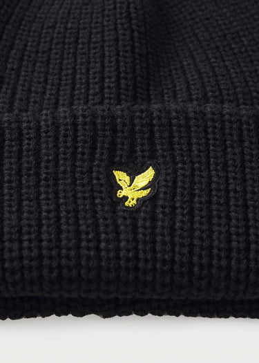 Lyle & Scott Sjaals Lambswool ribbed beanie scarf set - jet black