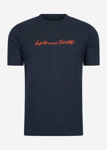 Lyle & Scott T-shirts Script embroidery t-shirt - dark navy sorrel orange