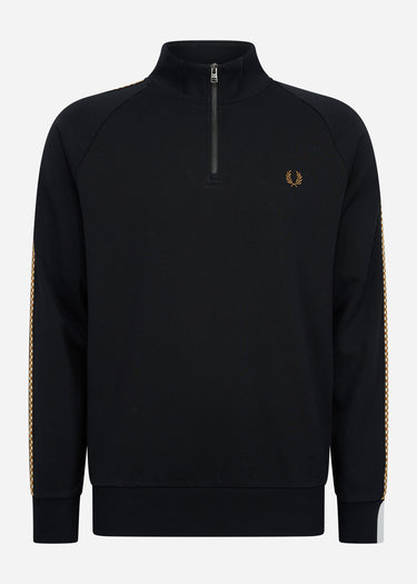 Fred Perry Truien Chequerboard tape half zip sweat - black