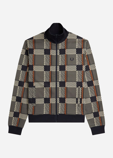 Fred Perry Vesten Glitch tartan track jacket - field green