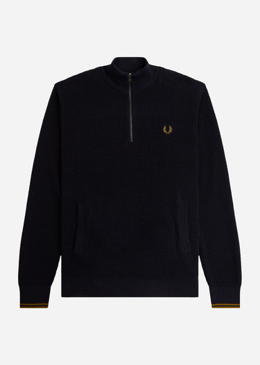Fred Perry Truien Waffle stitch half zip jumper - navy