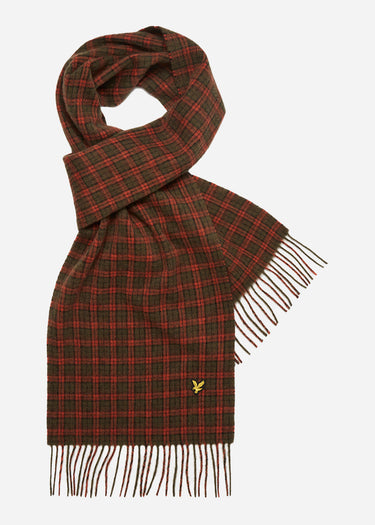 Lyle & Scott Sjaals Tartan lambswool scarf - victory orange olive jet black