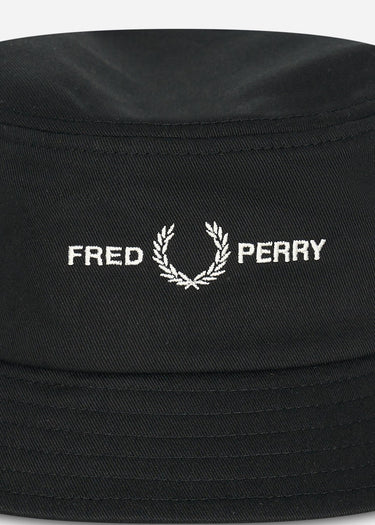Fred Perry Bucket Hats Graphic branded twill bucket hat - black