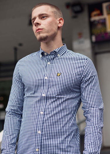 Lyle & Scott Overhemden Slim fit gingham shirt - navy white