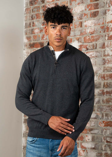 Barbour Truien Cotton half zip knitted jumper - charcoal