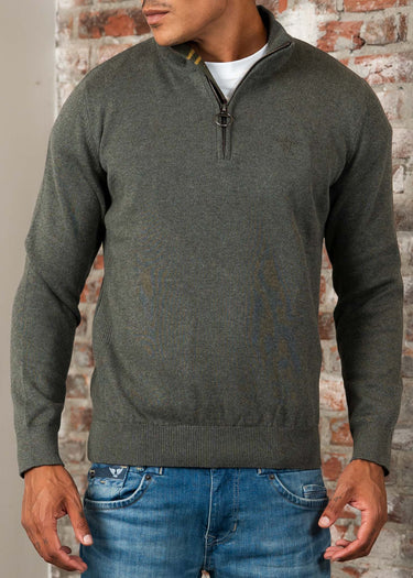 Barbour Truien Cotton half zip knitted jumper - olive marl