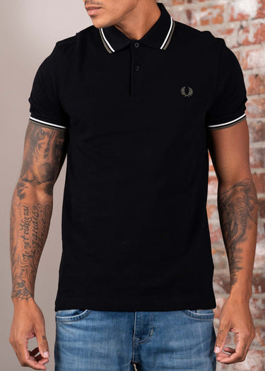 Fred Perry Polo's Twin tipped fred perry shirt - black ecru laurel wreath green