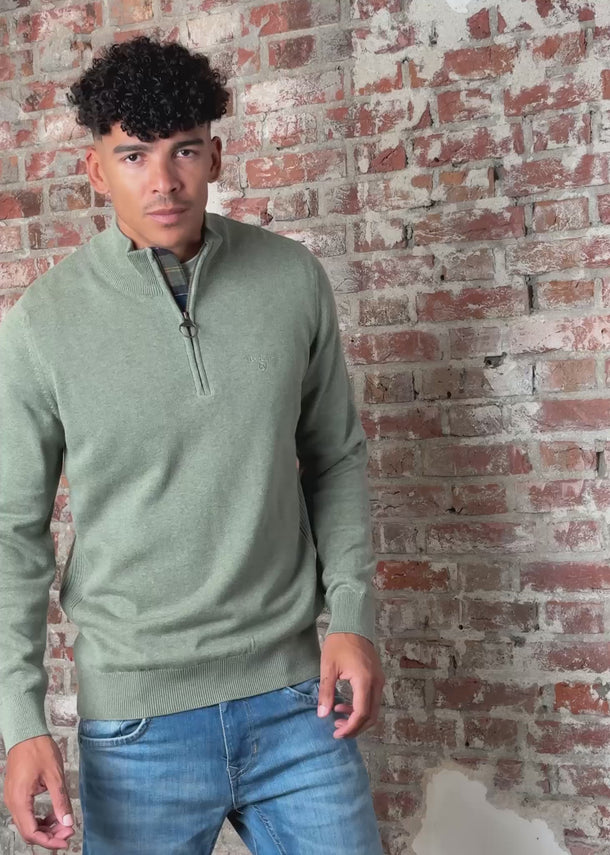 Barbour Truien Cotton half zip knitted jumper - thyme