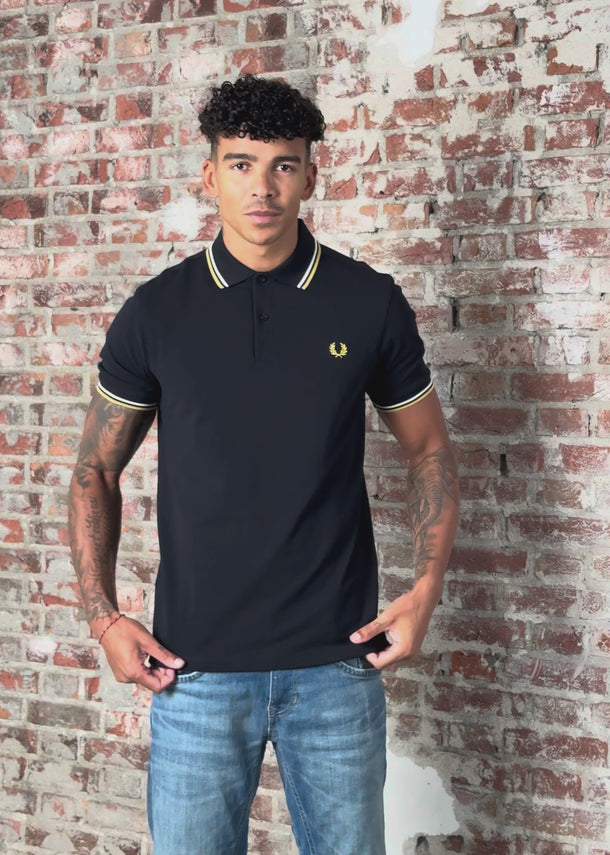 Fred Perry Polo's Twin tipped fred perry shirt - navy ecru honeycomb