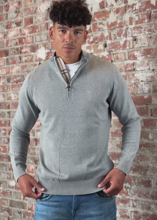 Barbour Truien Cotton half zip knitted jumper - grey marl