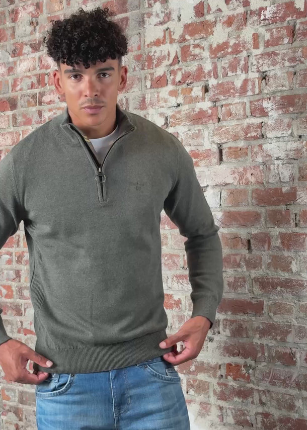Barbour Truien Cotton half zip knitted jumper - olive marl